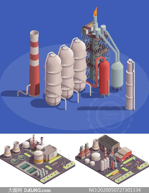 化工厂设备与厂房等距模型矢量素材_大图网图片素材